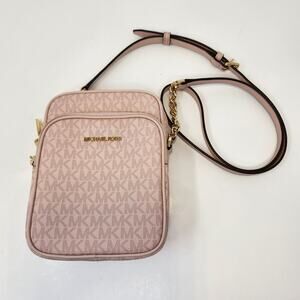 Michael Kors Jet Set Travel North South Chain Crossbody Bag Powder Blush Logo